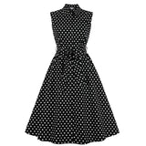 2021 Sleeveless Women Rockabilly Party Dress With Belt 50s 60s Black Polka Dot Printed Cotton Swing Plus Size Casual Sundress
