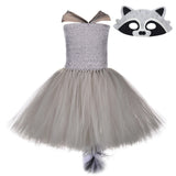 Grey Raccoon Kids Dresses for Girls Animal Tutu Dress with Mask Halloween New Year Costume for Children Clothes Baby Girl Outfit