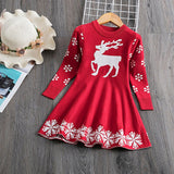 Christmas Reindeer Girls Dress Snowflake Kids New Year Clothes Winter Knitted Long Sleeve Sweater Costume Children's Clothing