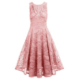 Summer Women Party Dress Vintage V Neck Office Slim Fit Lace Sundress Pink Sleeveless Plus Size A Line Solid Formal Dresses
