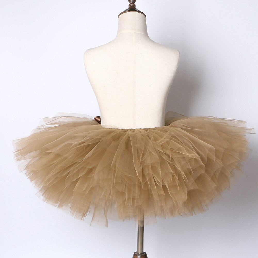 Solid Brown Coffee Baby Girls Tutu Skirt Costume Kids Dance Tutus Fluffy Ballet Bubble Skirts Children Ball Gown for 3M-14 Years