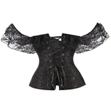 Gothic Sexy Corset Tie-up Boat Neck Close-fitting Crop Tops Corsets  Overbust Bustier Off Shoulder Short Sleeve Corselet for Wom