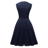 1950s Navy Blue White Women Sleeveless V Neck High Waist Robe Pin Up Swing Midi Short Party Dress