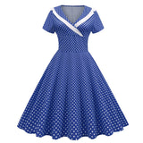Short Sleeve V-Neck Wrap High Waist Polka Dot Summer Women 50s Pinup Robes Casual Swing Dress
