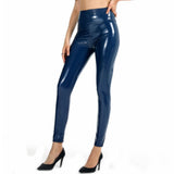 Black Sexy High Waist Elastic Pu Leather Skinny Pants Shiny Wet Look Metallic Latex Leggings