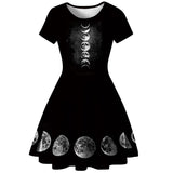2023 New arrival Women Street Black Dress Fashion 3D Moon Star Print Short Sleeve Female Gothic Punk Dress Harajuku Mini Dresses