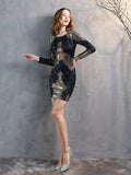 Full-Sleeve Backless Evening Dress Sequins Embroidery Party Gowns New Gold White Burgundy Dresses