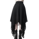 Solid High Waisted Asymmetrical Chiffon Long Punk Skirt Streetwear Goth Black Skirts