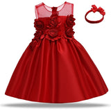 Baby Girls Christmas Flower Princess Dress New Year Red Costume 1 2 Years Birthday Party Dress Tollder Wedding Ball Gown Clothes