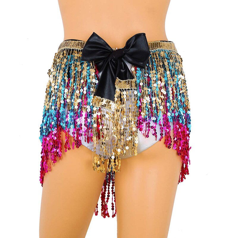 Belly Dance Scarf Belt Sequin Tassel Hip Waist Chain 3 Layers Fringe Mini Skirt Clubwear