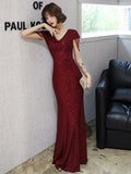 V-neck Sequins Evening Dress Women Elegant Beaded Long Evenning Party Dress Mermaid Formal Dresses