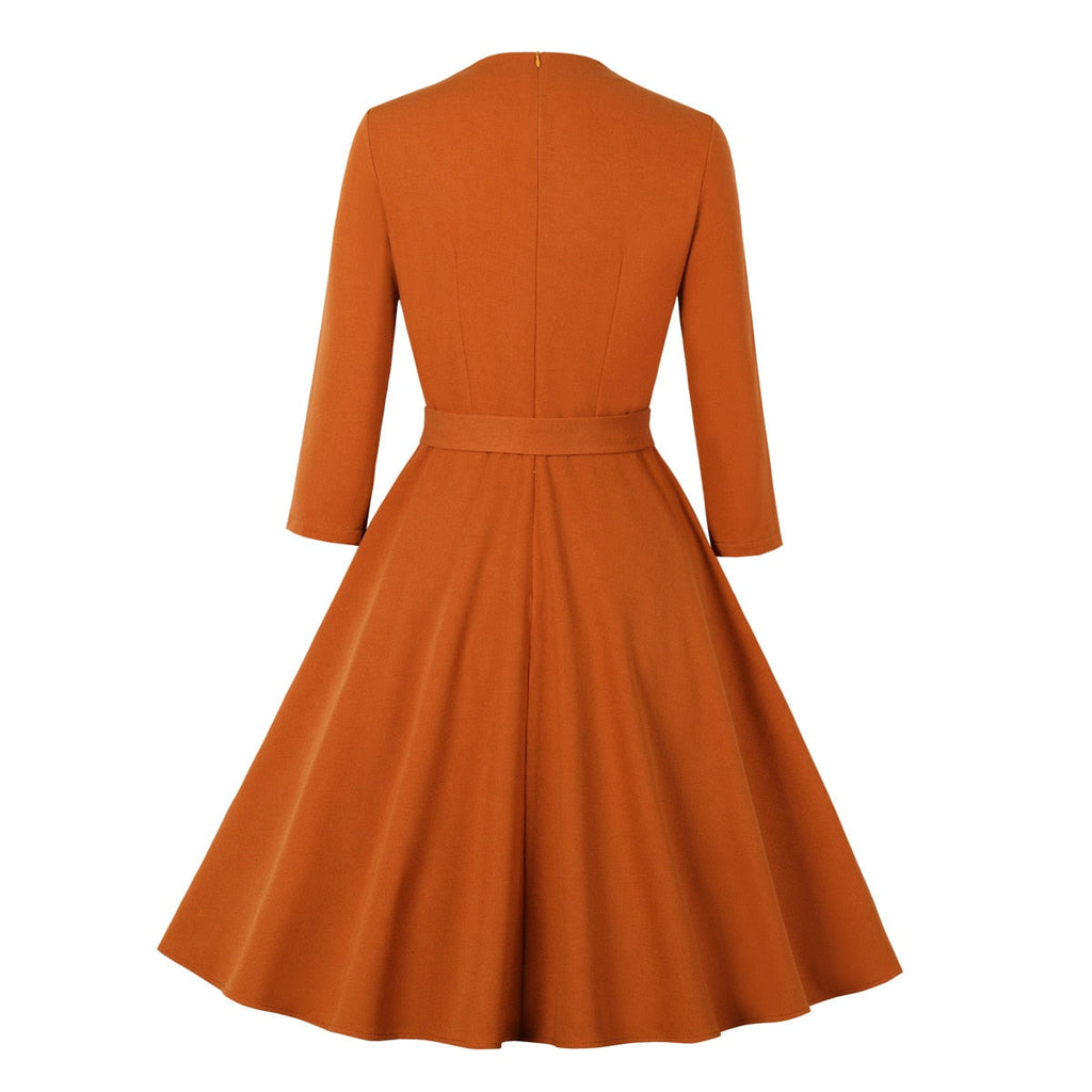 Office OL Chic Vintage Dress With Bow Neck Women Costume Autumn Spring Midi Party Sundress Lady Casual Long Sleeve Dresses Mujer