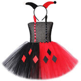 Red Black Joker Tutu Girl Dress Cosplay Kids Halloween Holidays Costumes Carnaval for Children Fancy Dress Carnival Little Girls