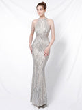 New Sliver Party Evening Dress Elegant Off Shoulder Long Sequin Evening Dress