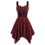 Red Black Plaid Vintage 50s Dress Women Lace Up Patchwork Sling Sexy A Line Party Gothic Ladies Elegant Retro Vestidos