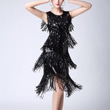 Shiny O-Neck Sleeveless 1920s Sequin Fringe Charleston Flapper Dance Dresses Costumes Stunning 20s Great Gatsby Dress