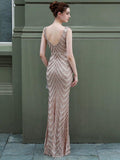 Deep V Neck Gold Sequin Evening Dress Women Sexy Party Maxi Dress