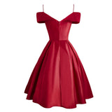 Spaghetti Strap Vintage Dress Light Blue Bow Front Solid Women Short Sleeve Elegant Ladies Formal Party Sling Vestidos