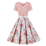 Vintage 50s Ladies Floral Pleated Plus Size 3XL 4XL Rockabilly High Waist Pinup Elegant Dress with Belt
