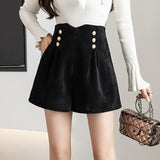 Women High Waist Casual Shorts Fashion Korean Style Double-breasted All-match Ladies Elegant Short Pants