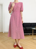 Summer Vintage A-Line Long Women Casual Floral Print Dress Puff Sleeve O-Neck Boho Dress Vestidos