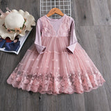 Children Autumn Dresses For Girls Winter Long Sleeve Flower Lace Tulle Tutu Princess Dress Kids Wedding Party Casual Clothes