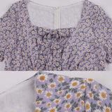 Floral Print Women Casual Summer Short Sleeve Bowknot Square Neck Party Retro Vintage Dresses