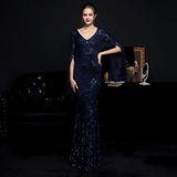 Elegant Party Maxi Dress Gold Sequin Evening Dress Women Long Sleeve Prom Dress