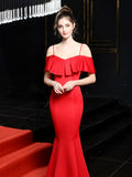 Navy Blue Formal Evening Dresses Mermaid Elegant Evening Dress Long Leaf edge Sling Prom Gowns Backless Robe De Soriee