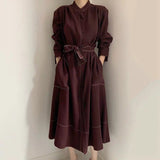 New Autumn Women Vintage Elegant Slim  Loose Dresses Female Single Breasted  Long Sleeves Vestidos