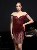 Off Shoulder Sexy Sequin Party Bodycon Dress Women Backless Evening Dress