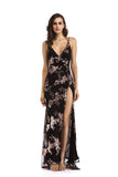 Spaghetti Strap Sequins Maxi Women Club Party Sexy Runway Side Slit Long V Neck Evening Dress