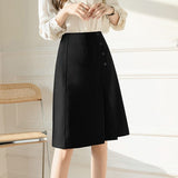 Ladies Elegant Knee-length A-line Skirts Summer Office Style Solid Color High Waist Women Casual Skirt