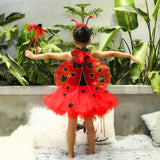 Lady Beetle Tutu Dress for Girls Halloween Cosplay Costumes for Kids Fancy Dresses with Wings Outfits Girl Clothes for Birthday