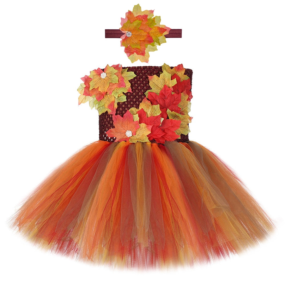 Thanksgiving Dress for Girls Maple Leaf Costume for Baby Girl Halloween Costumes for Kids Christmas Tutu Dresses Fall Autumn