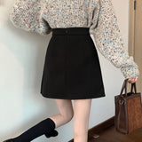 Ladies Elegant A-line Mini Skirts Korean Style Vintage Woolen All-match High Waist Women Casual Short Skirt