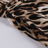 Zipper Front Leopard Print Rockabilly Elegant Women Vintage Dress 3/4 Length Sleeve Autumn Cotton Dresses with Belt