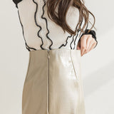 Women High Waist Crocodile Faux Leather Side Zipper A Line Casual Mini Skirt