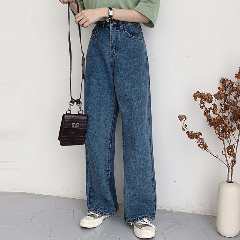 Women High Waist Casual Jeans Korean Style Streetwear All-match Loose Ladies Wide Leg Denim Pants
