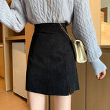 Women Casual Mini Skirts Korean Style Vintage Corduroy Solid Color High Waist Ladies A-line Short Skirt