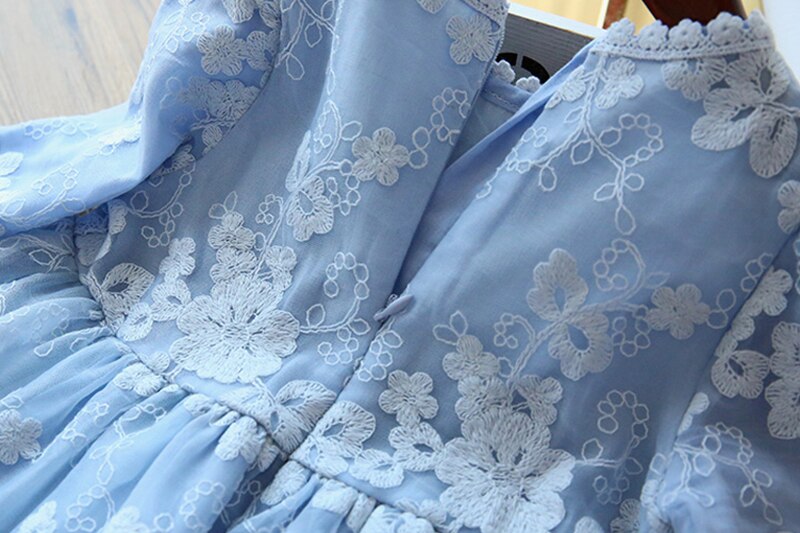 Long Sleeve Dress Girls Kids Flower Embroidery Princess Party Lace Gown Elegant Wedding Evening Children Spring Winter Clothing