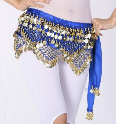 Women Sweet Bellydance Hip Scarf With Gold Coins Skirts Wrap Noisy Egyptian Dancing Hand Crocheted Bead Velvet Waist Belt