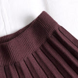 Elastic High Waist Casual Pleated Skirt A Line Houndstooth Patchwork Winter Knitted Skirt