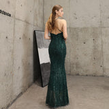 Sleeveless Tassels Evening Dress Halter-Neck Formal Dress For Women Backless Long Robe De Soriee Sequin Prom Mermaid Party Dress
