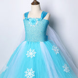 Queen Elsa Dresses for Girls Long Tutu Dress with Cloak Kids Cosplay Halloween Costumes New Year Snowflake Crown Princess Outfit