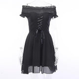 2023 Elegant Party Off Shoulder Mini Dress Women Black Mesh Chiffon Bandage Slim Clothing Gothic Streetwear Fashion Sexy Dress