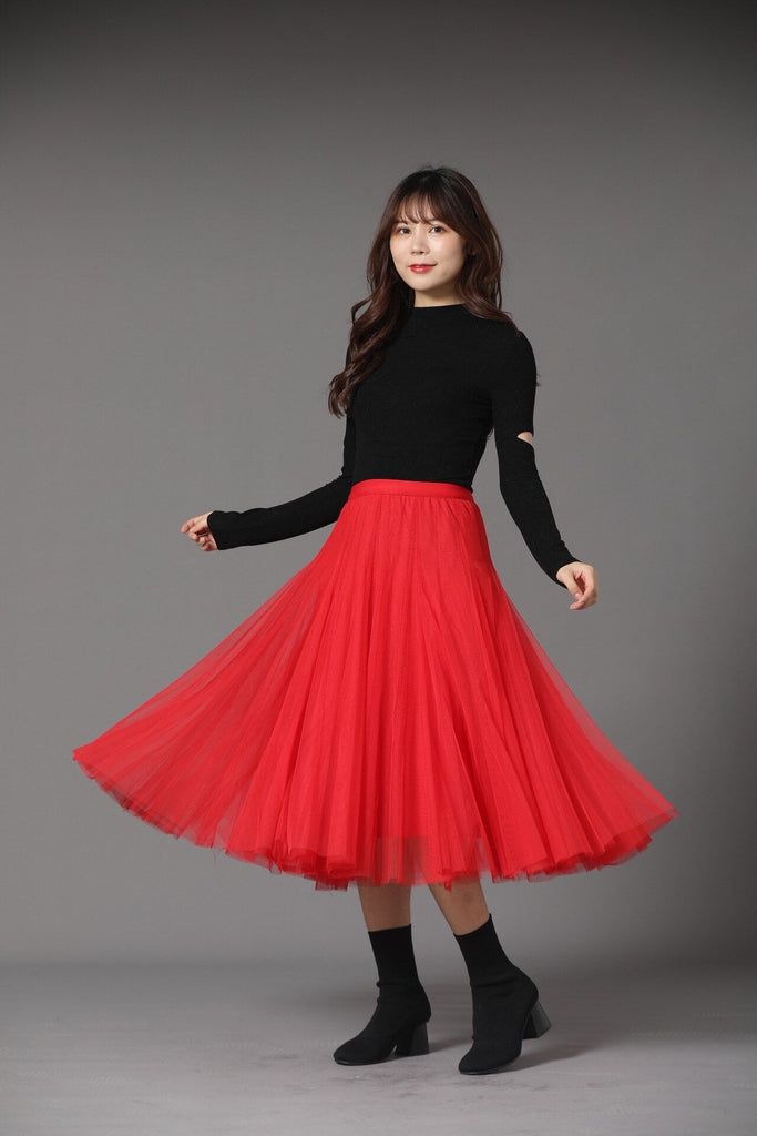 Women High Waist Mesh Solid A-Line Long Casual Pleated Skirts Streetwear