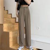 Women High Waist Casual Pants Spring Autumn Solid Color All-match Ladies Straight Elegant Trousers