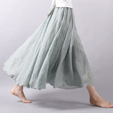 Women Cotton Linen Long Skirts Retro Casual Elastic Waist Pleated Maxi Skirts Beach Boho Vintage Summer Skirts