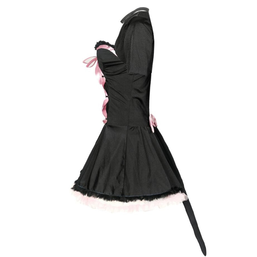 Women Halloween Party cosplay Black Pink Cat Ear Headband +Cloak+Gloves+Neck Wear Performance Stage Dance Wear Costume Cat Set